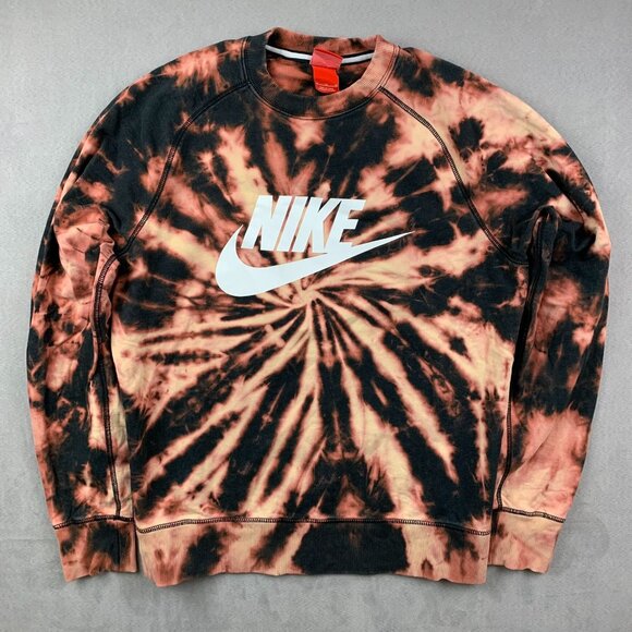 Nike Other - Nike Mens Sweater Medium Black Red-Orange Tie Dye Crewneck Sweatshirt Big Logo